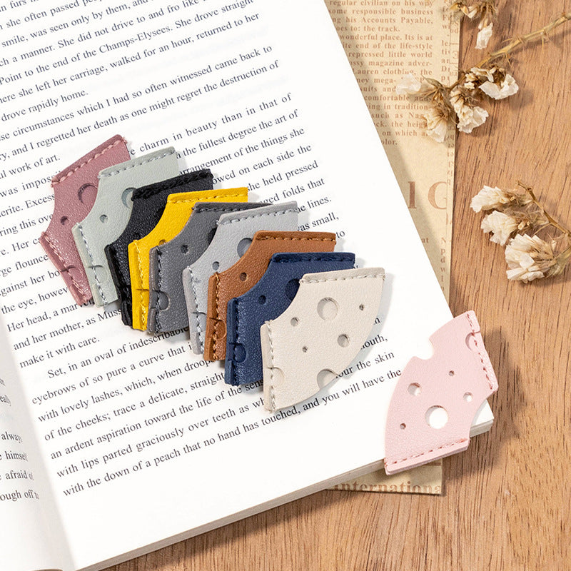 Wholesale Creative Leather Bookmark Cheese PU Leather Book Page Holder Solid Color Business Student Book Label